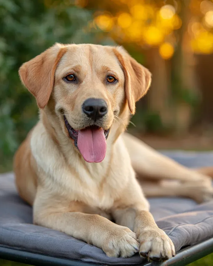 Labrador resting calmly outdoors