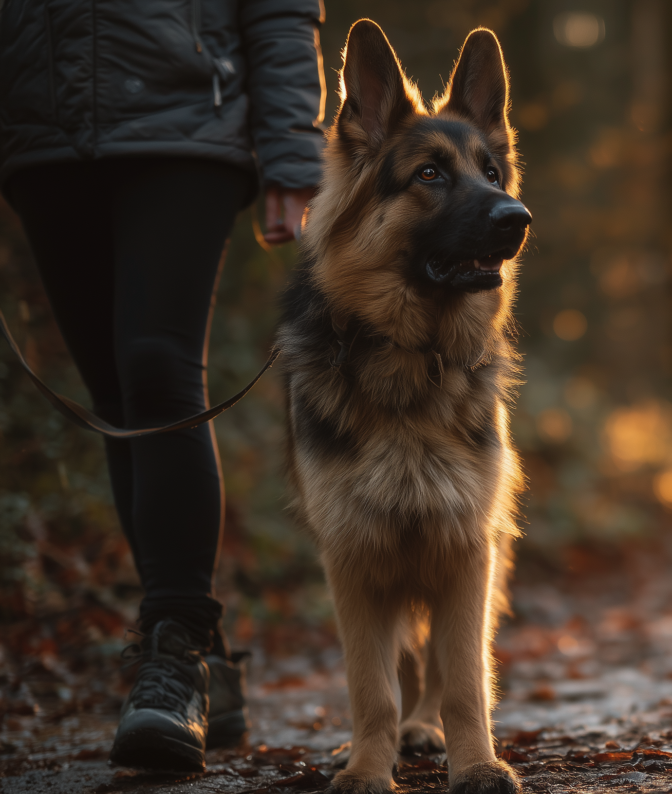 German Shepherd on leash