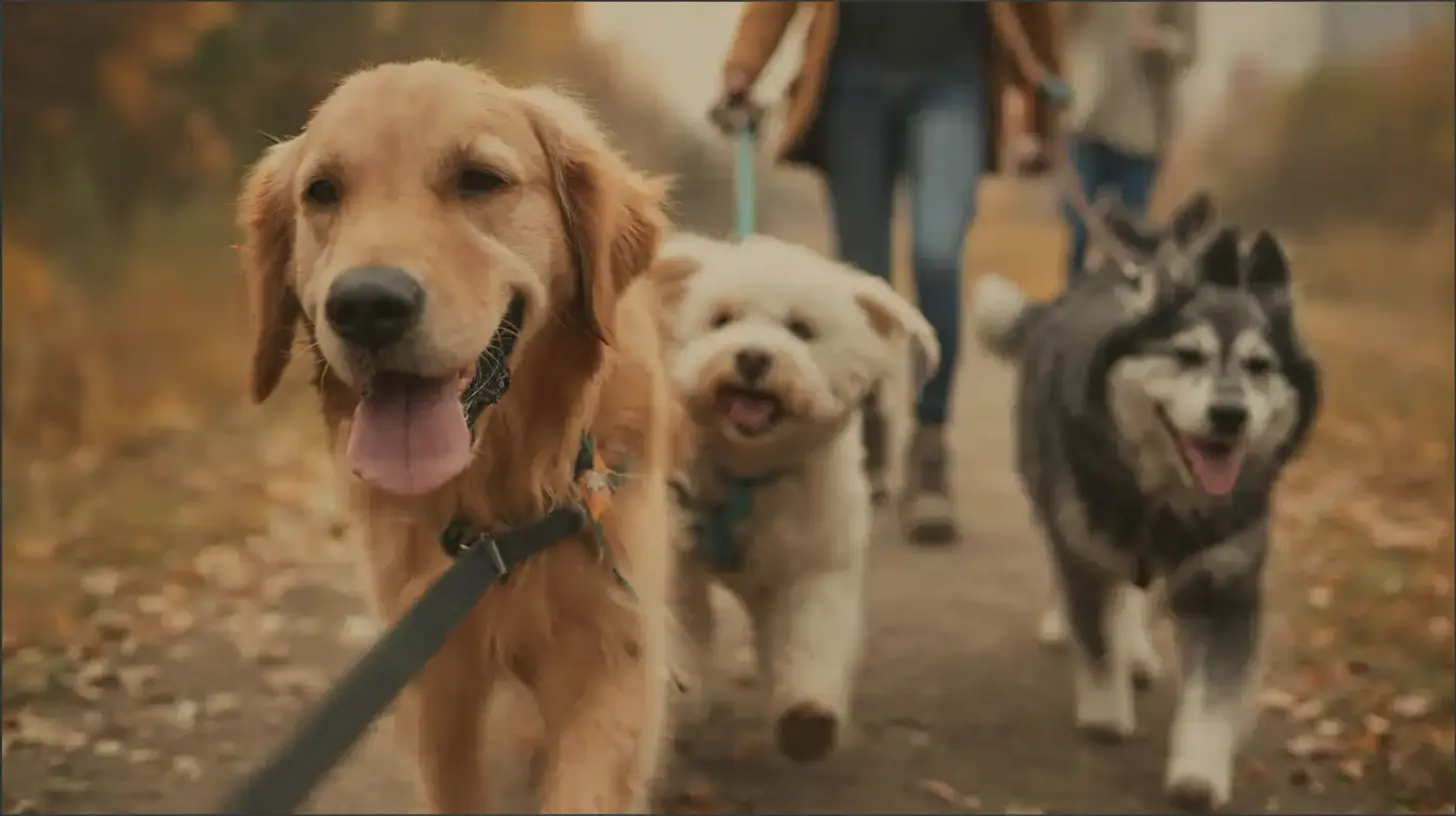 Happy dogs walking