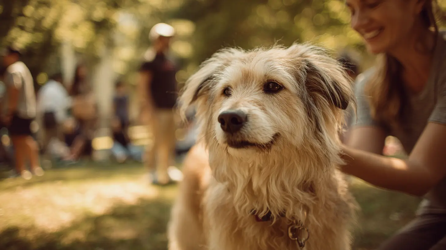 Trainer with American flag and dog