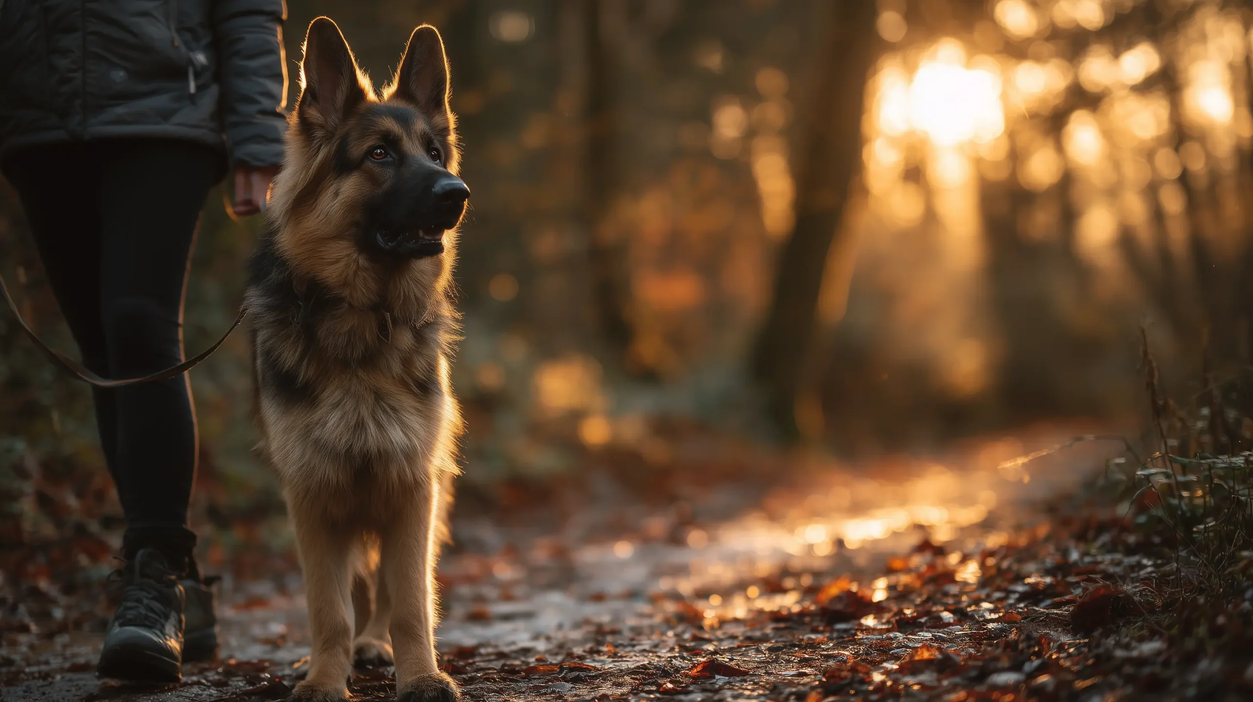 German Shepherd on leash