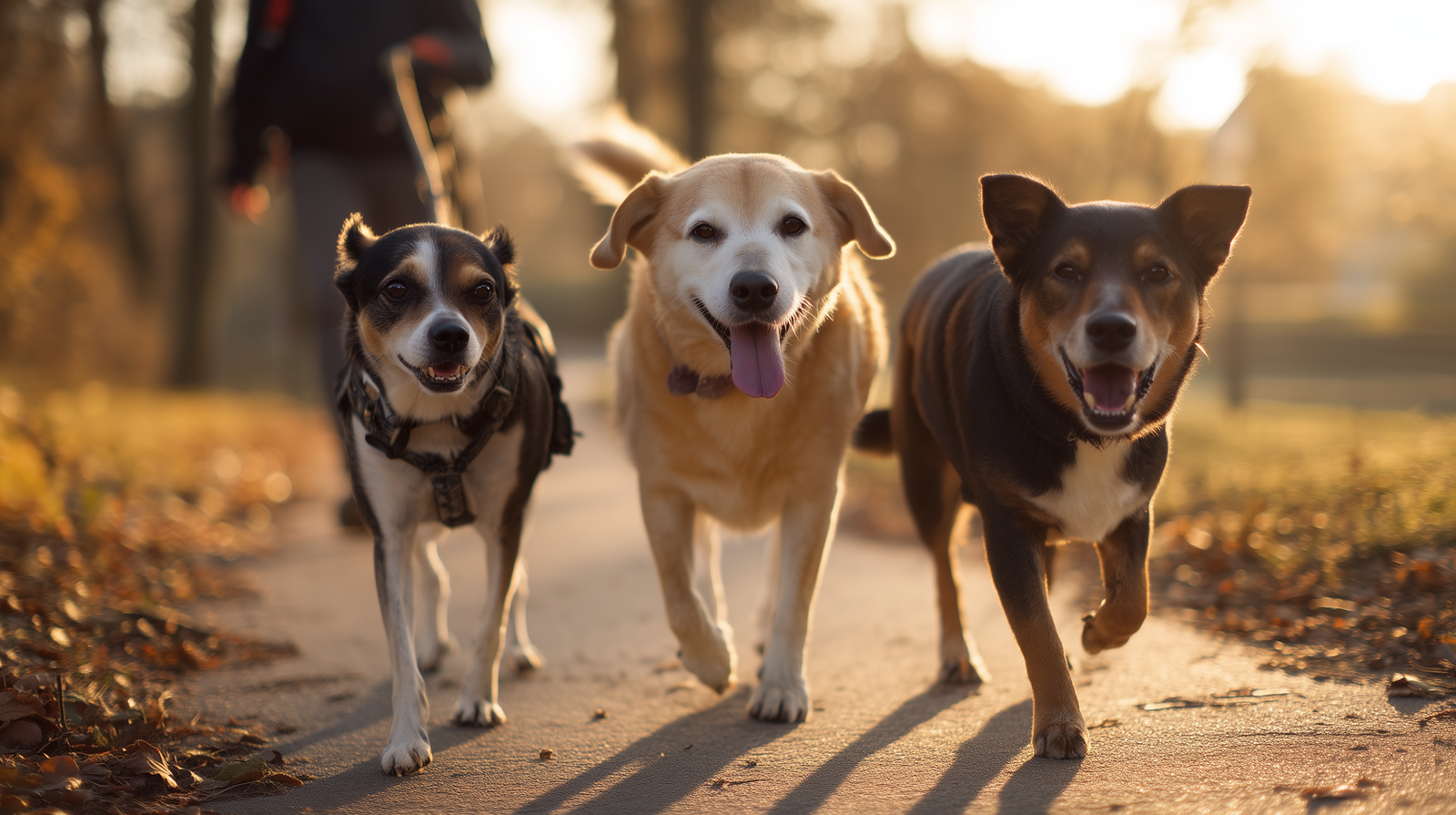 Happy dogs walking